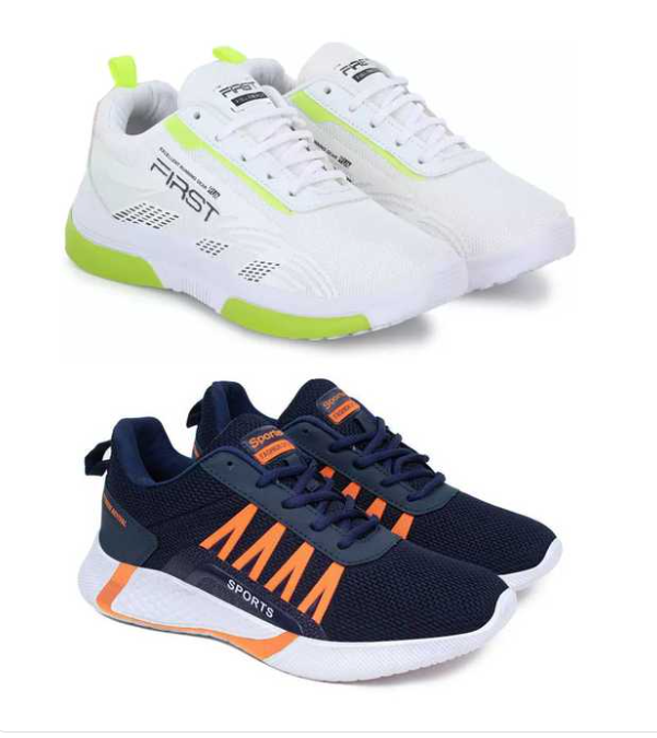 Sports Shoes For Men (White & Blue, 10) (Pack of 2)