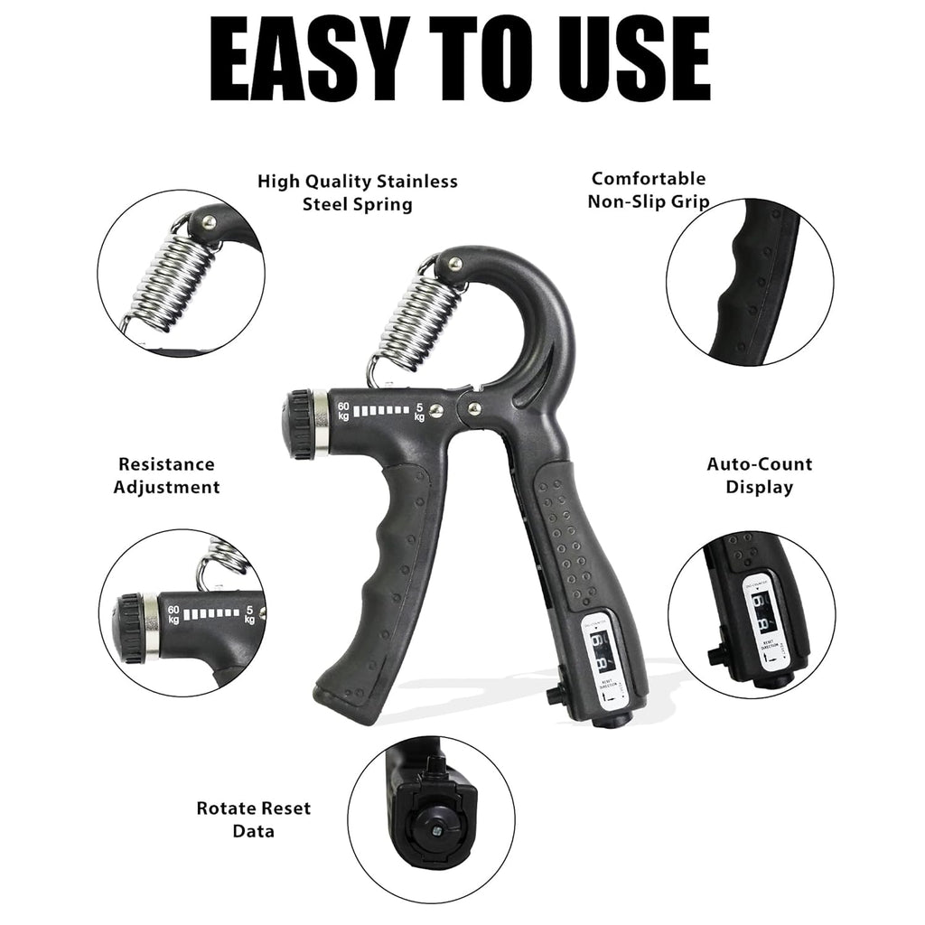 Premium Counter 10Kg To 60Kg Weight Adjustable Professional Counter Hand Gripper for Men & Women | Counter Hand Grip|Finger Exerciser|Power Gripper|Black Color|